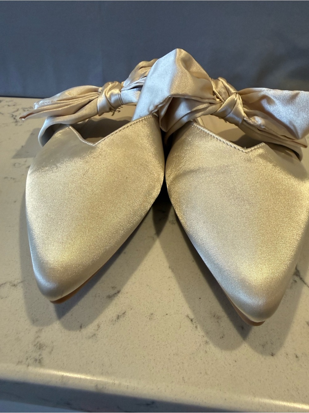 Lulu's Champagne Satin Pointed Tie-Detail Flats
